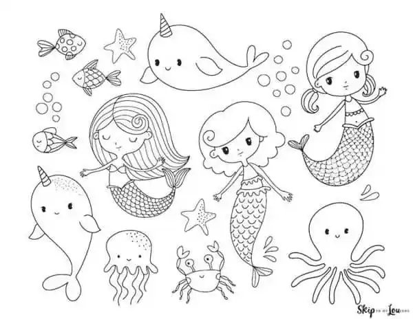 Detailed mermaid coloring pages